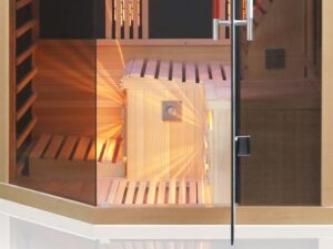 Dewello Ottawa Infrarotkabine 140x120 cm, 1–2 Personen, Hemlock, Vollspektrum, LED, Bluetooth – Bild 5