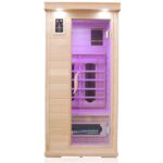 Dewello Windsor Infrarotkabine 90x90 cm, 1–2 Personen, Hemlock, Keramikstrahler, LED, Bluetooth – Bild 7