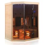Dewello Ottawa Infrarotkabine 140x120 cm, 1–2 Personen, Hemlock, Vollspektrum, LED, Bluetooth – Bild 4
