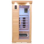 Dewello Windsor Infrarotkabine 90x90 cm, 1–2 Personen, Hemlock, Keramikstrahler, LED, Bluetooth – Bild 4