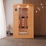 Dewello Hyder Infrarotkabine 115x105 cm, 1–2 Personen, Hemlock, Vollspektrum, LED, Bluetooth – Bild 3