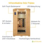 Artsauna Oslo Infrarotkabine für 2 Personen, Triplex-Heizsystem, Hemlock, LED, digitale Steuerung – Bild 3