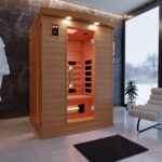 Dewello Pierson Infrarotkabine 135x105 cm, 1–2 Personen, Hemlock, Vollspektrum, LED, Bluetooth – Bild 2
