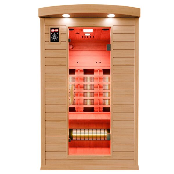 Dewello Hyder Infrarotkabine 115x105 cm, 1–2 Personen, Hemlock, Vollspektrum, LED, Bluetooth