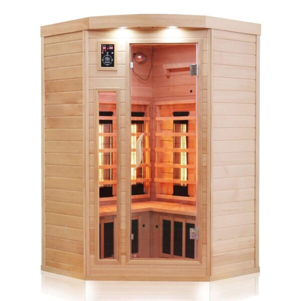 Dewello Lakefield Infrarotkabine 120x120 cm, 1–2 Personen, Hemlock, Vollspektrum, LED, Bluetooth