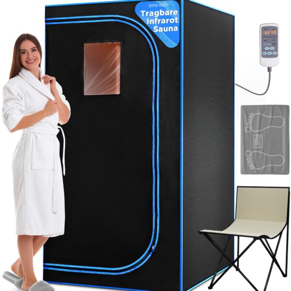 SereneLife Tragbare Infrarotsauna, faltbares Saunazelt für 1–2 Personen, bis 60 °C