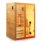 Dewello Hamlin Infrarotkabine 130x105 cm, 1–2 Personen, Hemlock, Vollspektrum, LED, Bluetooth – Bild 4